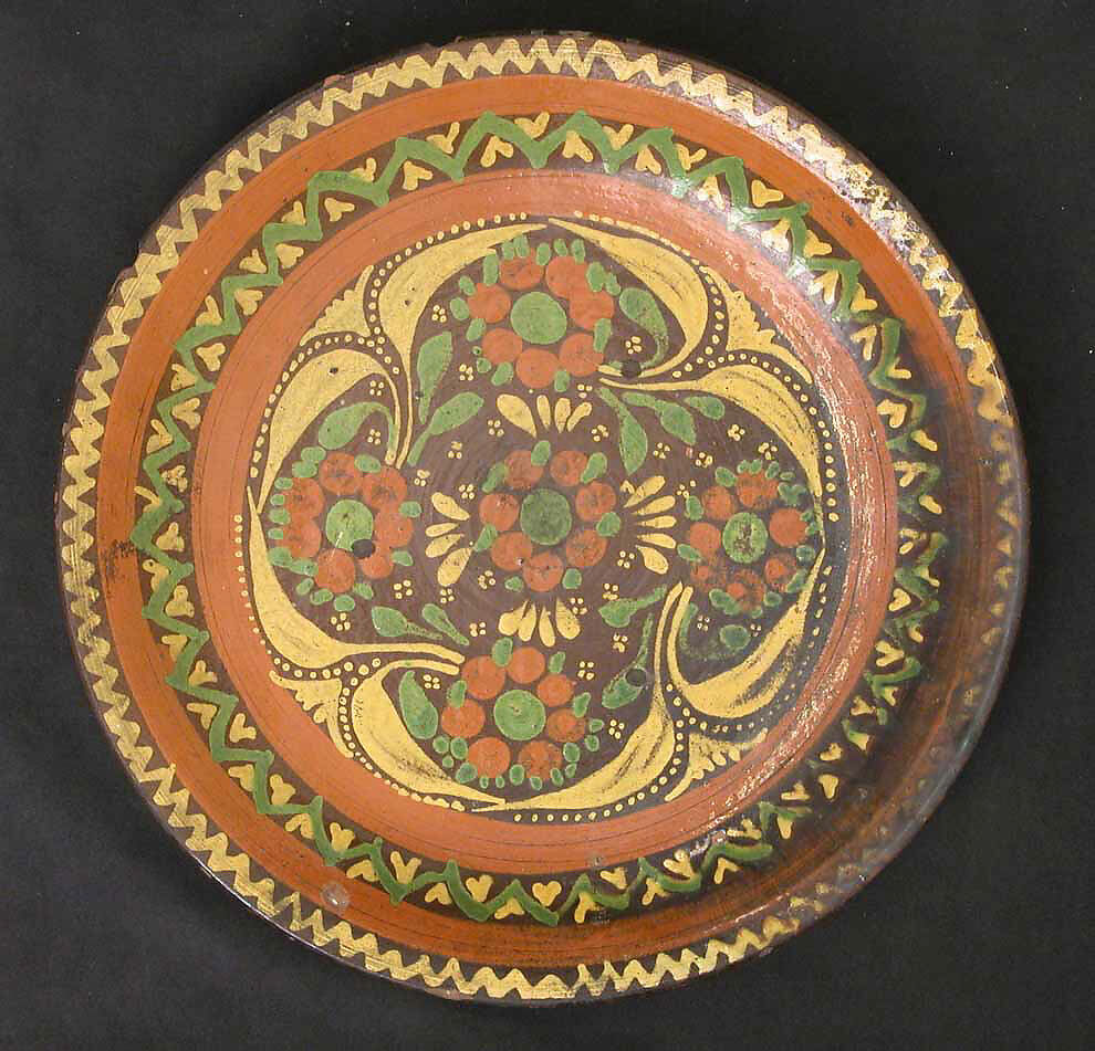 Dish, Earthenware; polychrome underglaze painted 