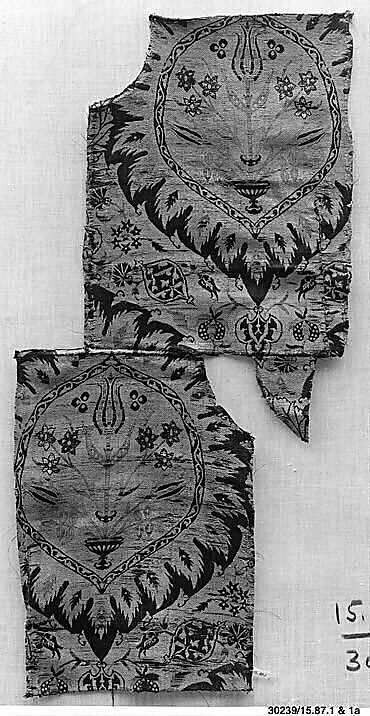 Brocade Fragment, Silk, metal wrapped thread; brocaded 