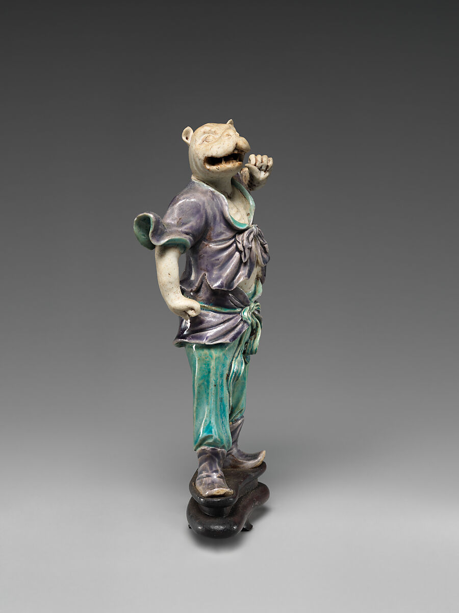 Zodiac figure of a tiger, Porcelain, in the biscuit and with turquoise and aubergine glazes, China