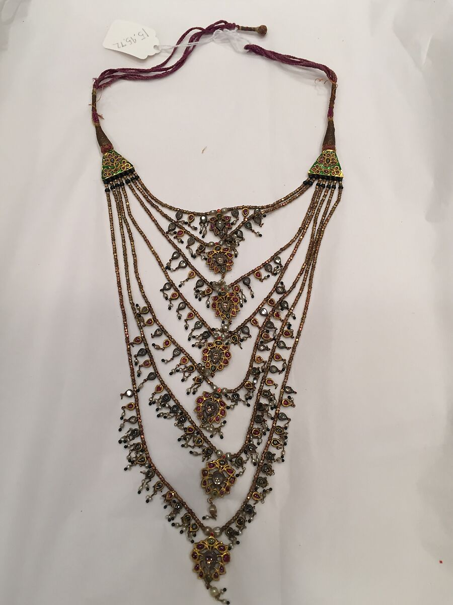 Seven-Stranded Necklace (Satlari), Gold, enamel, pearls, rock crystal 