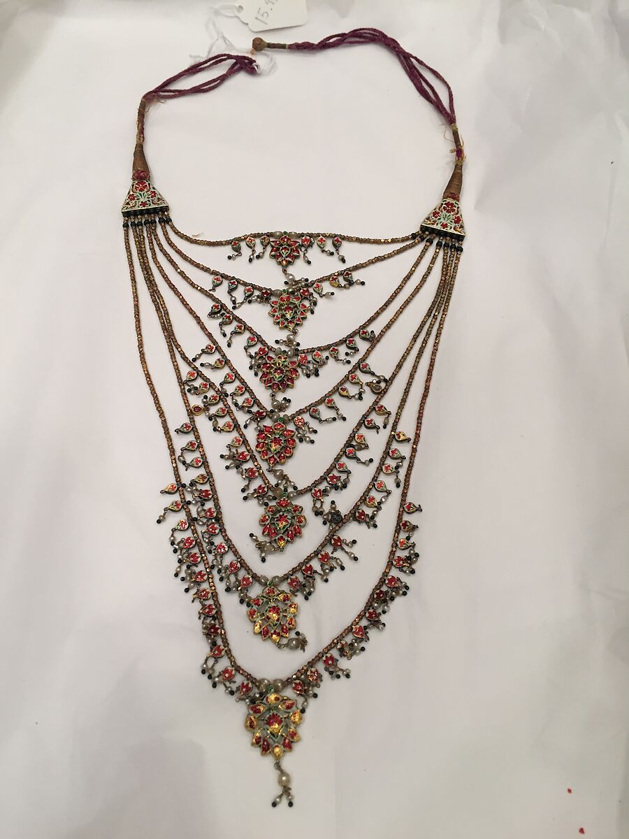 Seven-Stranded Necklace (Satlari), Gold, enamel, pearls, rock crystal