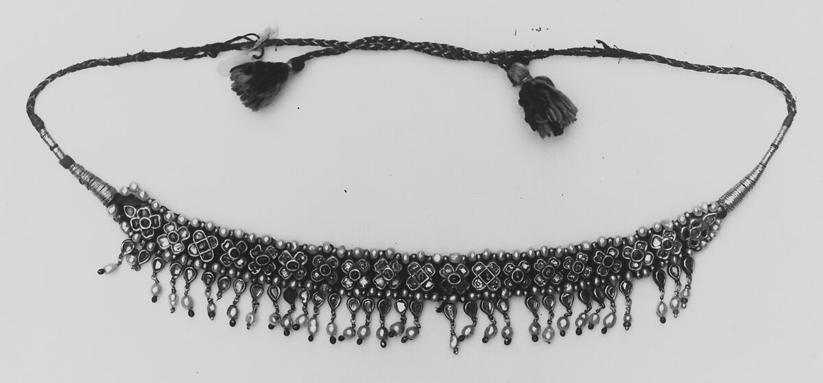 Necklace, Gold set with precious stones, pearls and glass; enamel work