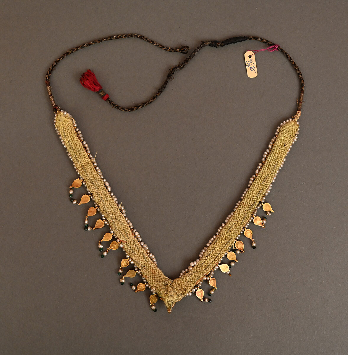 Necklace, Gold set with precious stones, pearls, and glass; enamel work 