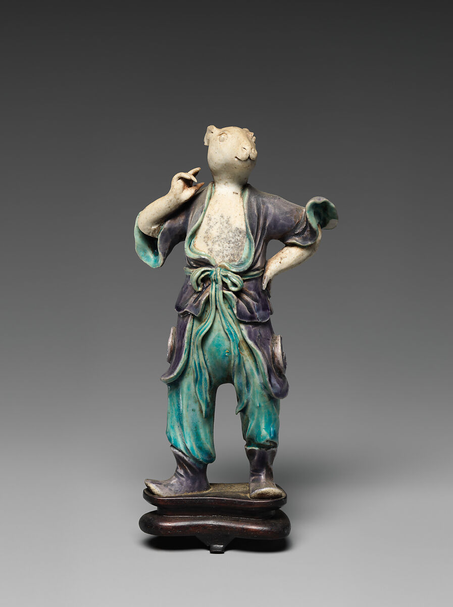 Zodiac figure: rabbit, Porcelain, in the biscuit and with turquoise and aubergine glazes (Jingdezhen ware), China 