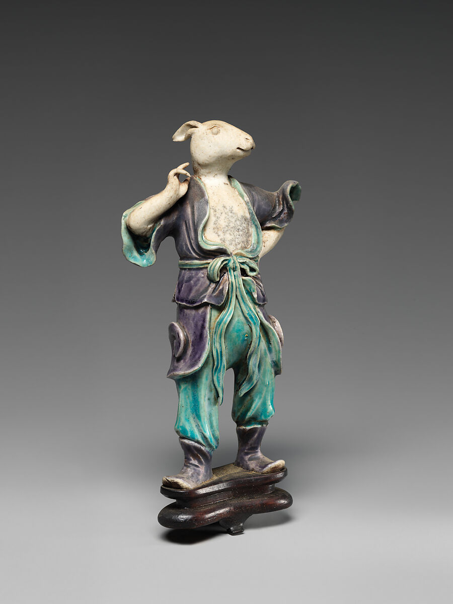 Zodiac figure: rabbit, Porcelain, in the biscuit and with turquoise and aubergine glazes (Jingdezhen ware), China