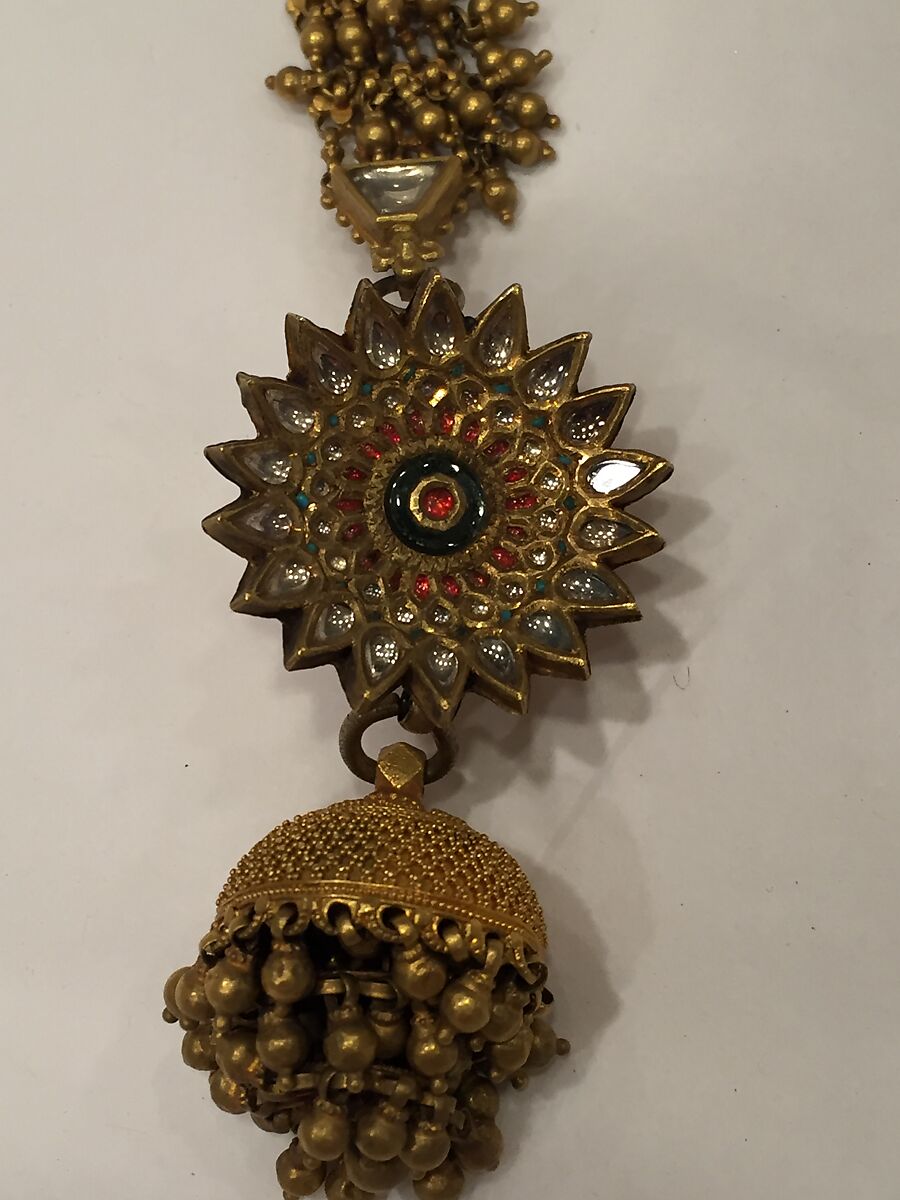 Head Ornament, Gold, glass, turquoise