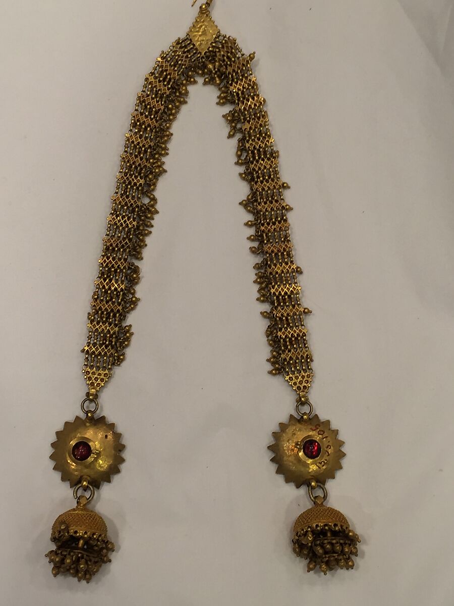 Head Ornament, Gold, glass, turquoise