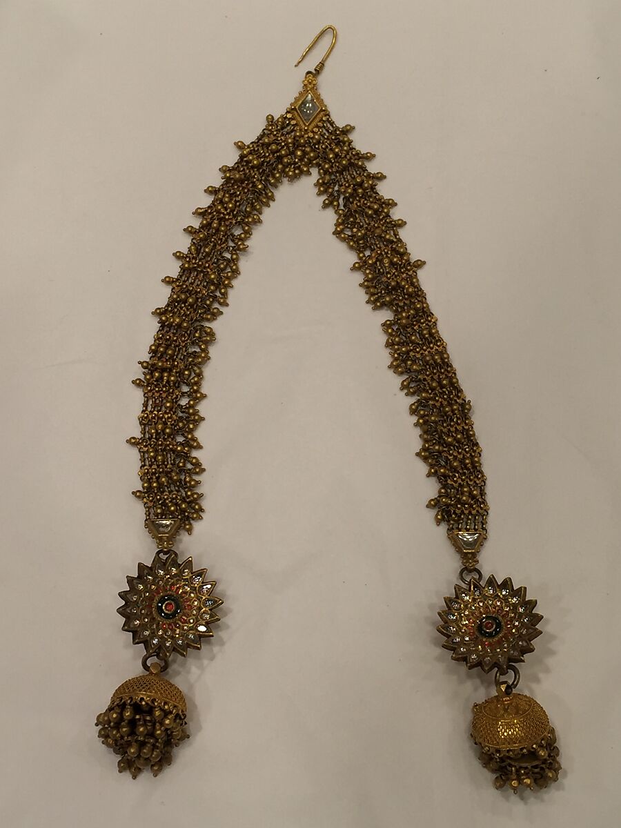 Head Ornament, Gold, glass, turquoise