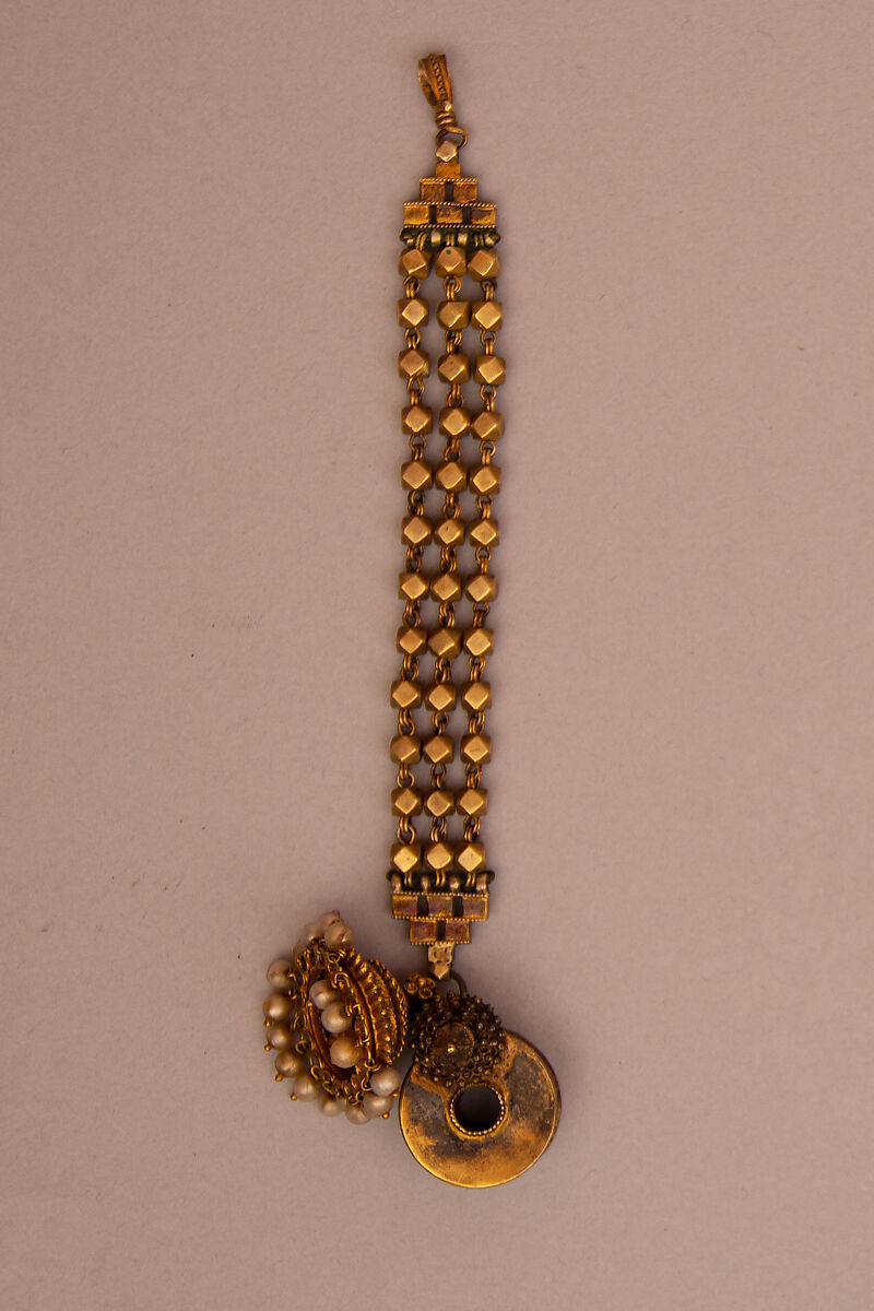 Hair / Ear Ornament, One of a Pair, Gold and silver, imitation pearl 