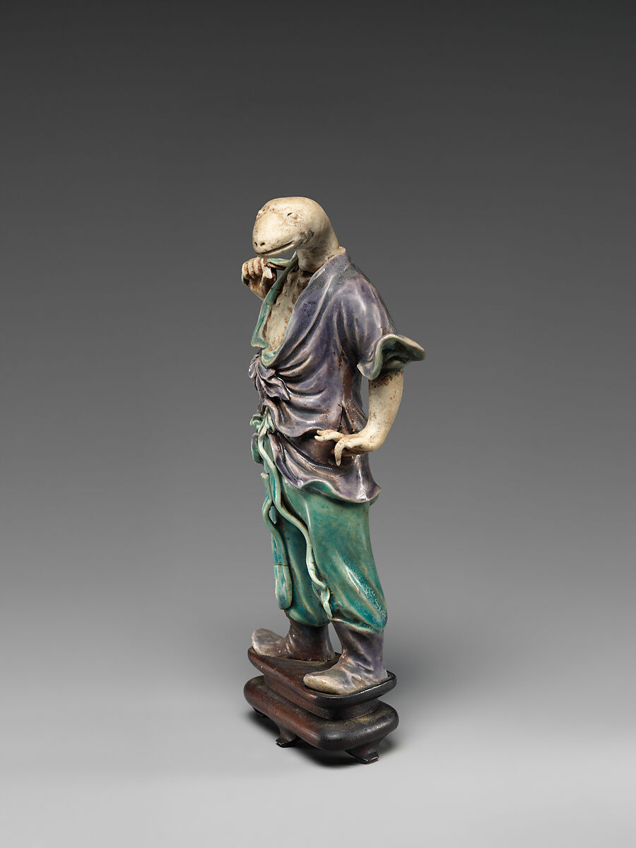 Zodiac Figure: Snake, Porcelain, portions unglazed and with turquoise and aubergine glazes, China