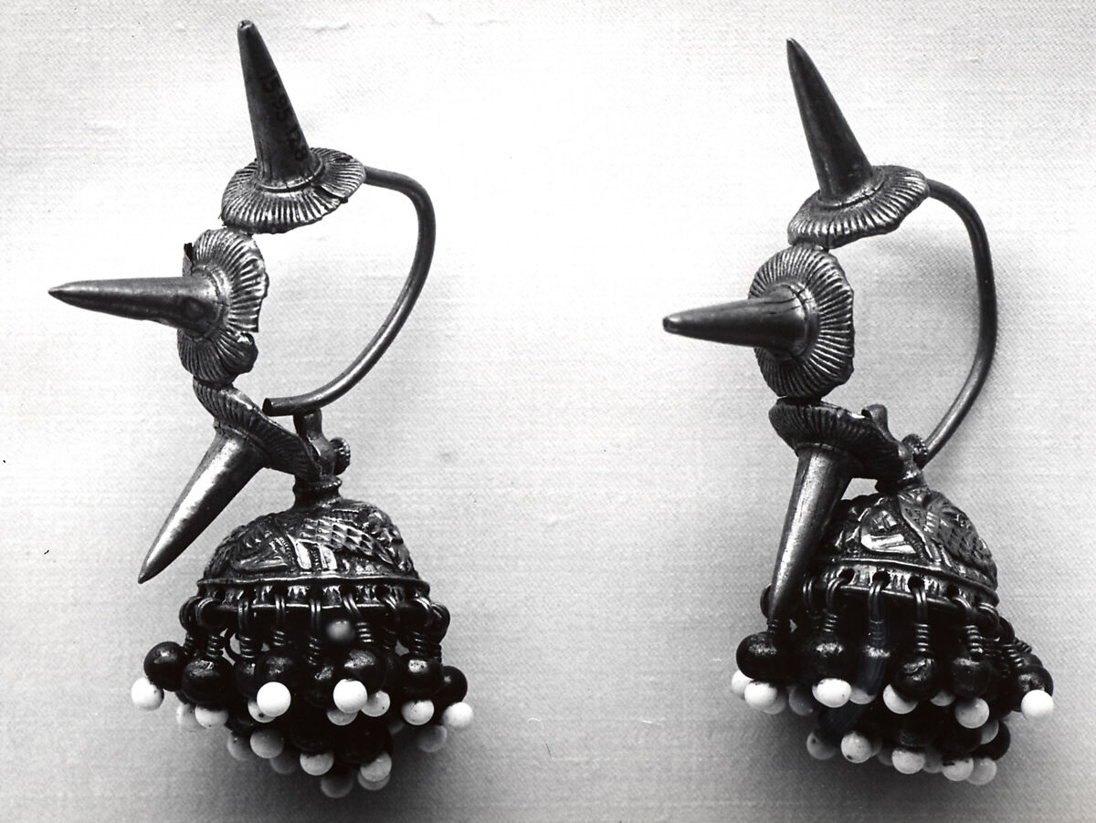 Earring, One of a Pair, Gold and glass beads