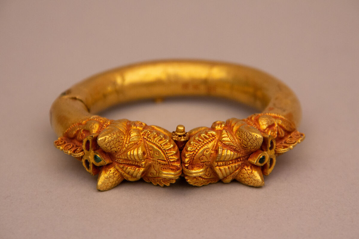 Bracelet (Kada), One of a Pair, Gold, rubies, emerald