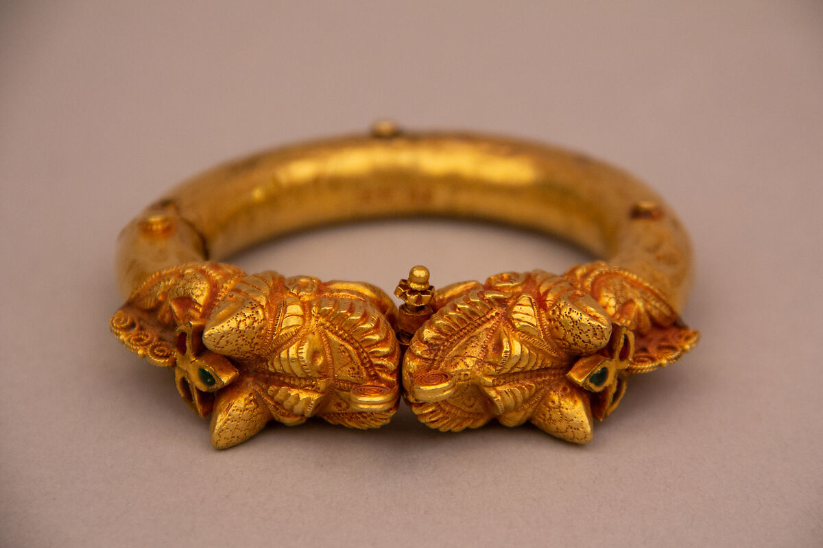 Bracelet (Kada), One of a Pair, Gold, rubies, emerald