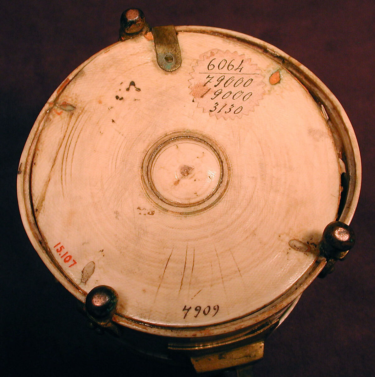 Pyxis with Painted Designs, Ivory; painted, gilded copper alloy mounts