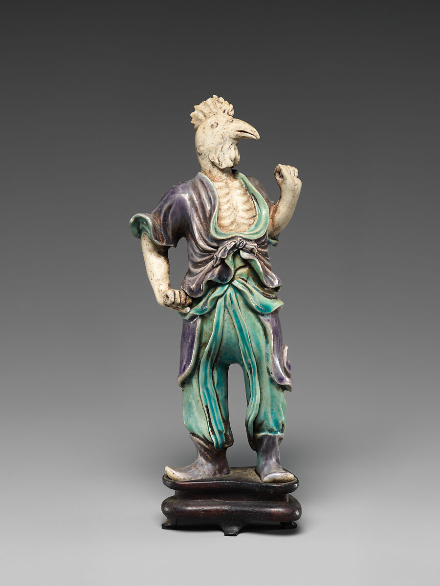 Zodiac Figure: Rooster, Porcelain, in the biscuit and with turquoise and aubergine glazes, China 