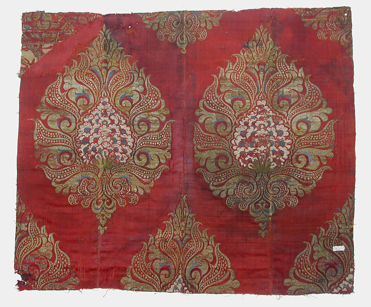 Textile Fragment, Silk and metal wrapped thread; brocaded 