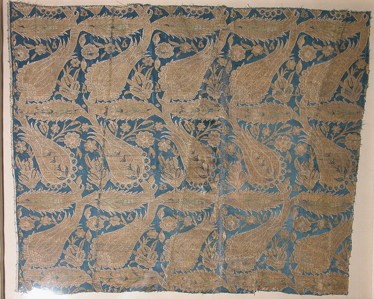 Textile Fragment, Silk, metal wrapped thread; lampas (kemha) 