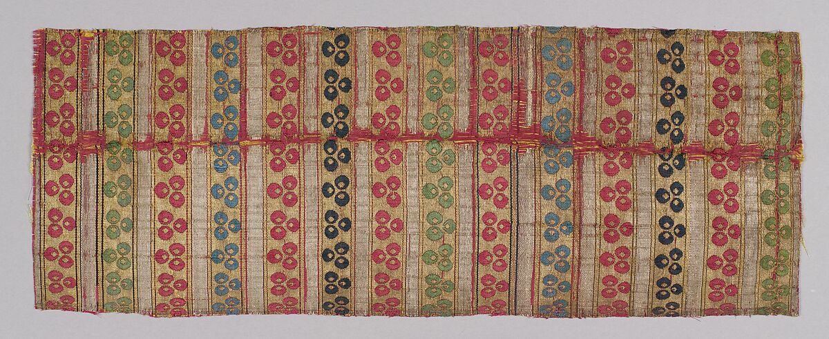 Textile Fragment, Silk, metal wrapped thread; taqueté (seraser) 