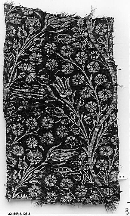 Textile Fragment, Silk, metal wrapped thread; lampas (kemha)