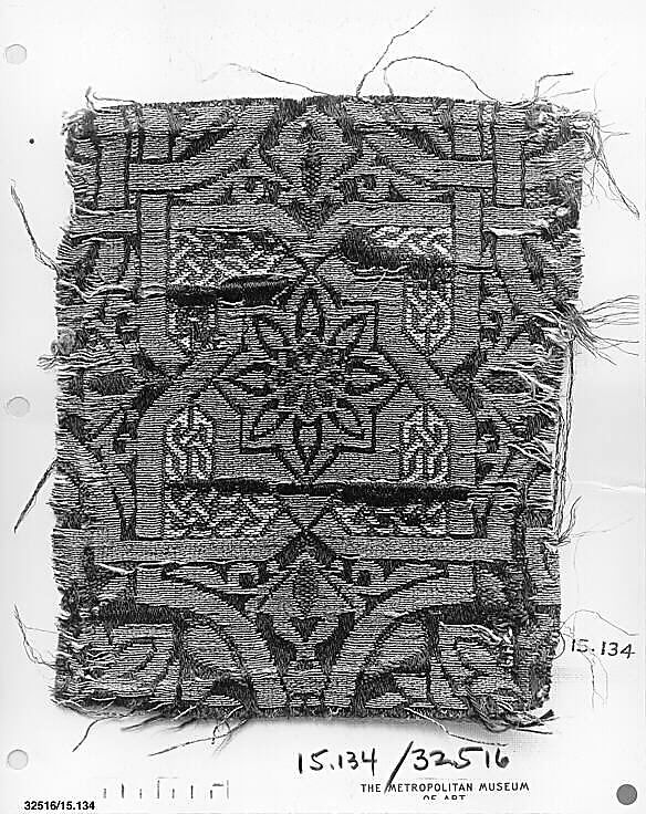 Textile Fragment, Silk, metal wrapped thread; lampas