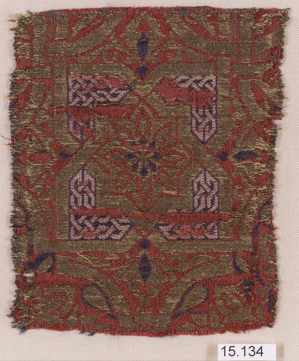 Textile Fragment, Silk, metal wrapped thread; lampas 