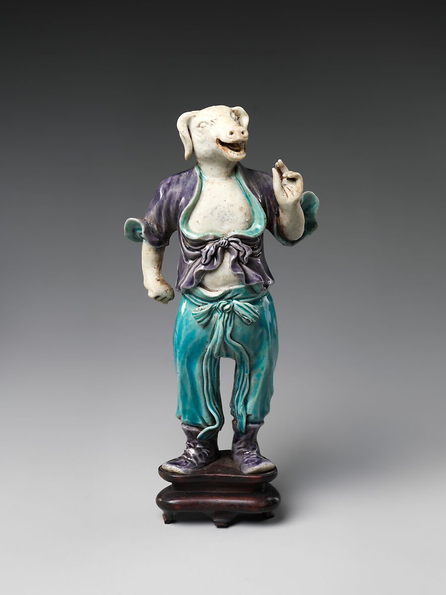 Zodiac Figure: Pig, Porcelain, in the biscuit and with turquoise and aubergine glazes, China 
