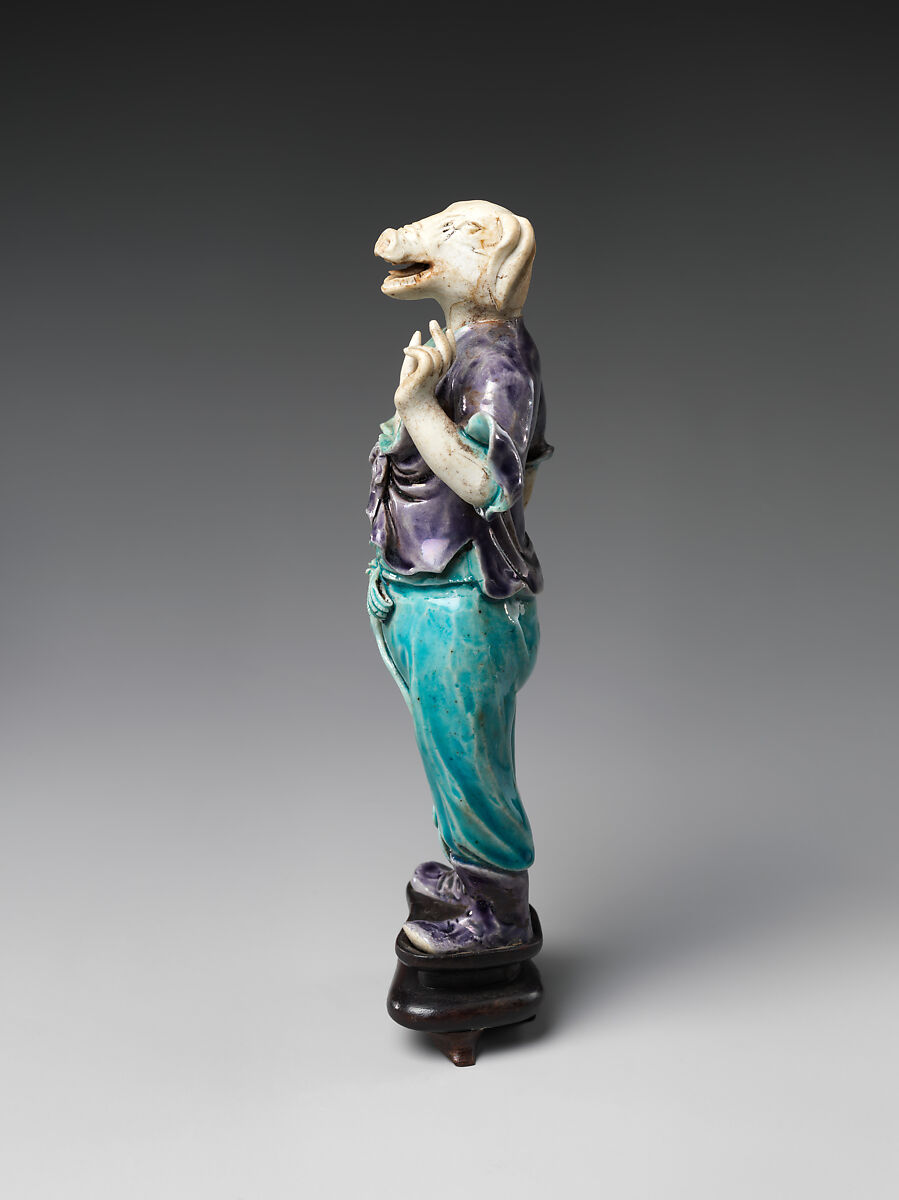 Zodiac Figure: Pig, Porcelain, in the biscuit and with turquoise and aubergine glazes, China