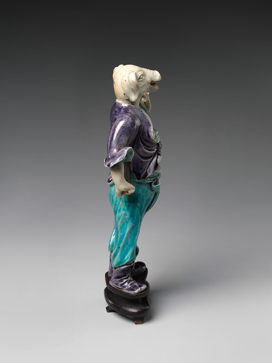 Zodiac Figure: Pig, Porcelain, in the biscuit and with turquoise and aubergine glazes, China
