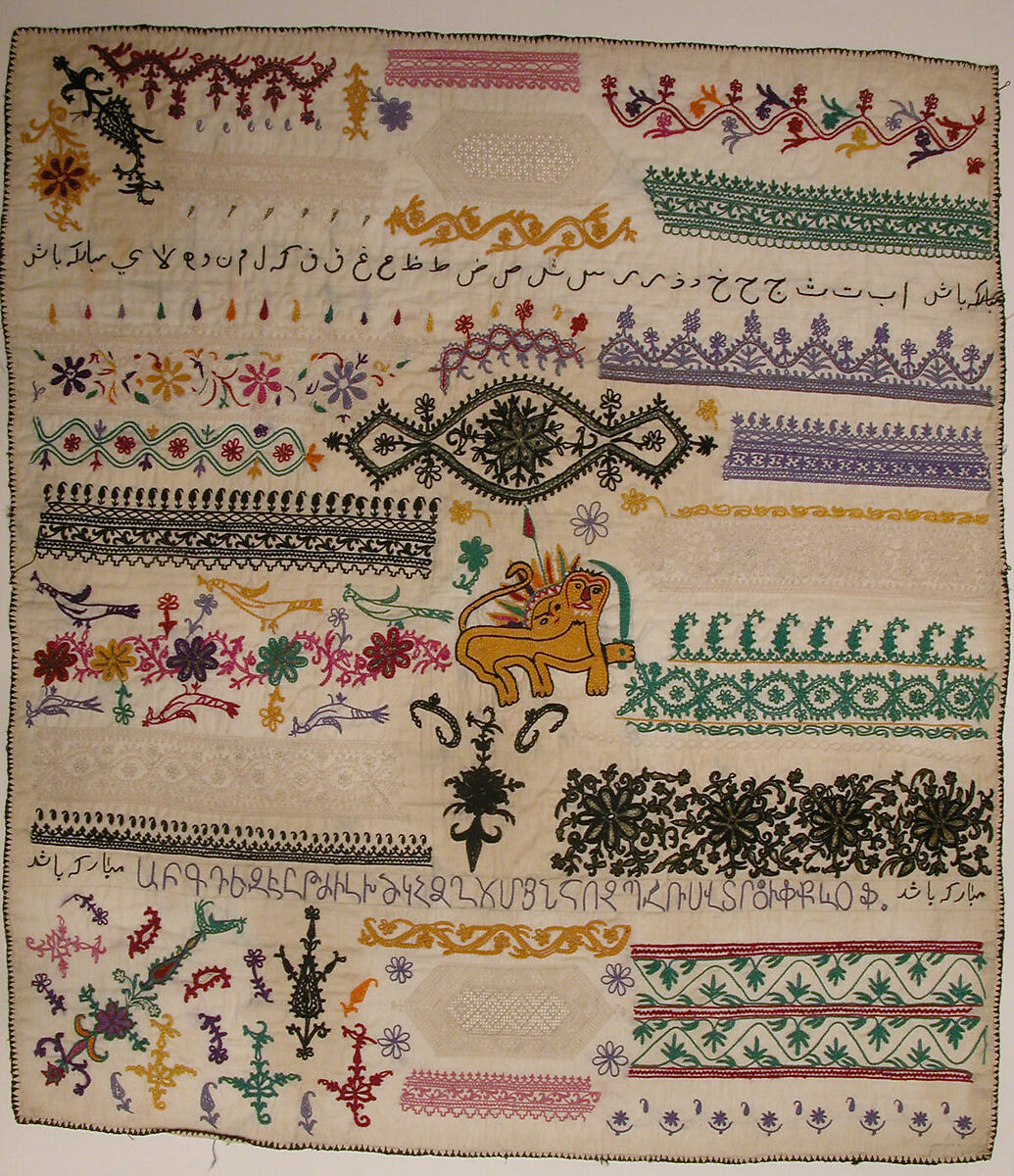 Sampler, Linen, silk; embroidered 