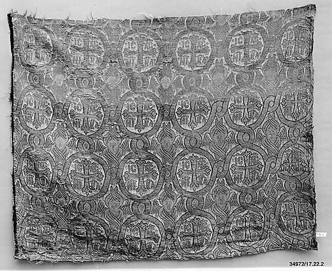 Silk Textile with Seraphim and Crosses, Lampas weave (ground in satin, pattern in twill)