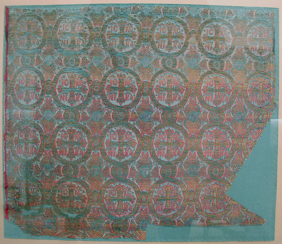 Silk Textile with Seraphim and Crosses, Lampas weave (ground in satin, pattern in twill) 