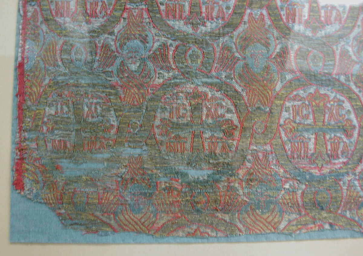 Silk Textile with Seraphim and Crosses, Lampas weave (ground in satin, pattern in twill)