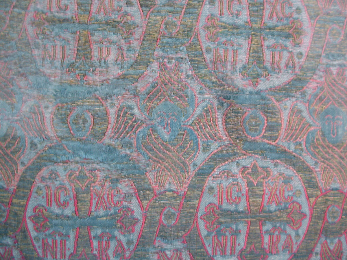 Silk Textile with Seraphim and Crosses, Lampas weave (ground in satin, pattern in twill)