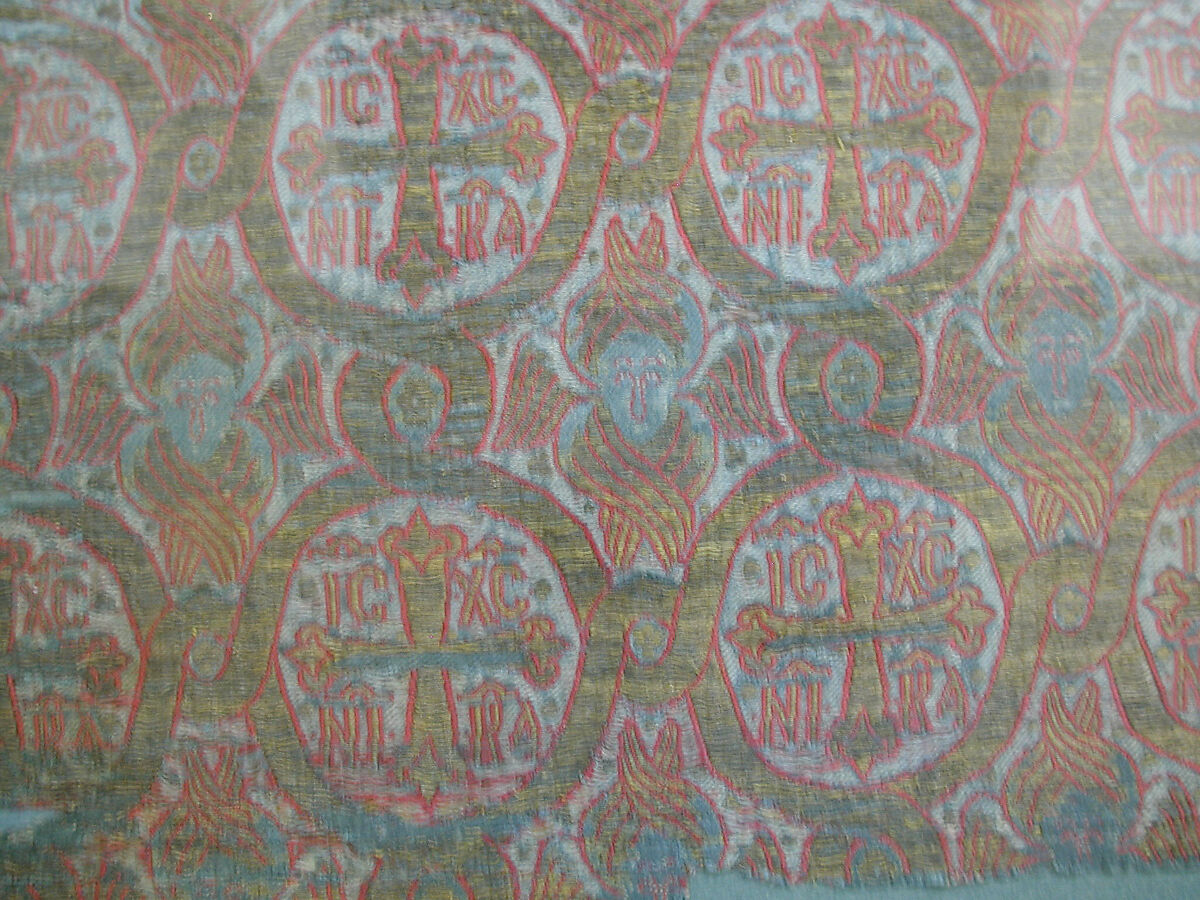 Silk Textile with Seraphim and Crosses, Lampas weave (ground in satin, pattern in twill)