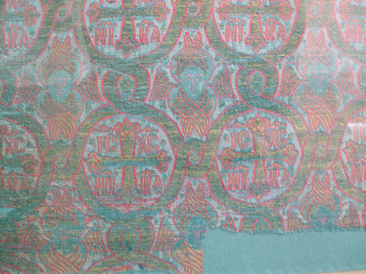Silk Textile with Seraphim and Crosses, Lampas weave (ground in satin, pattern in twill)