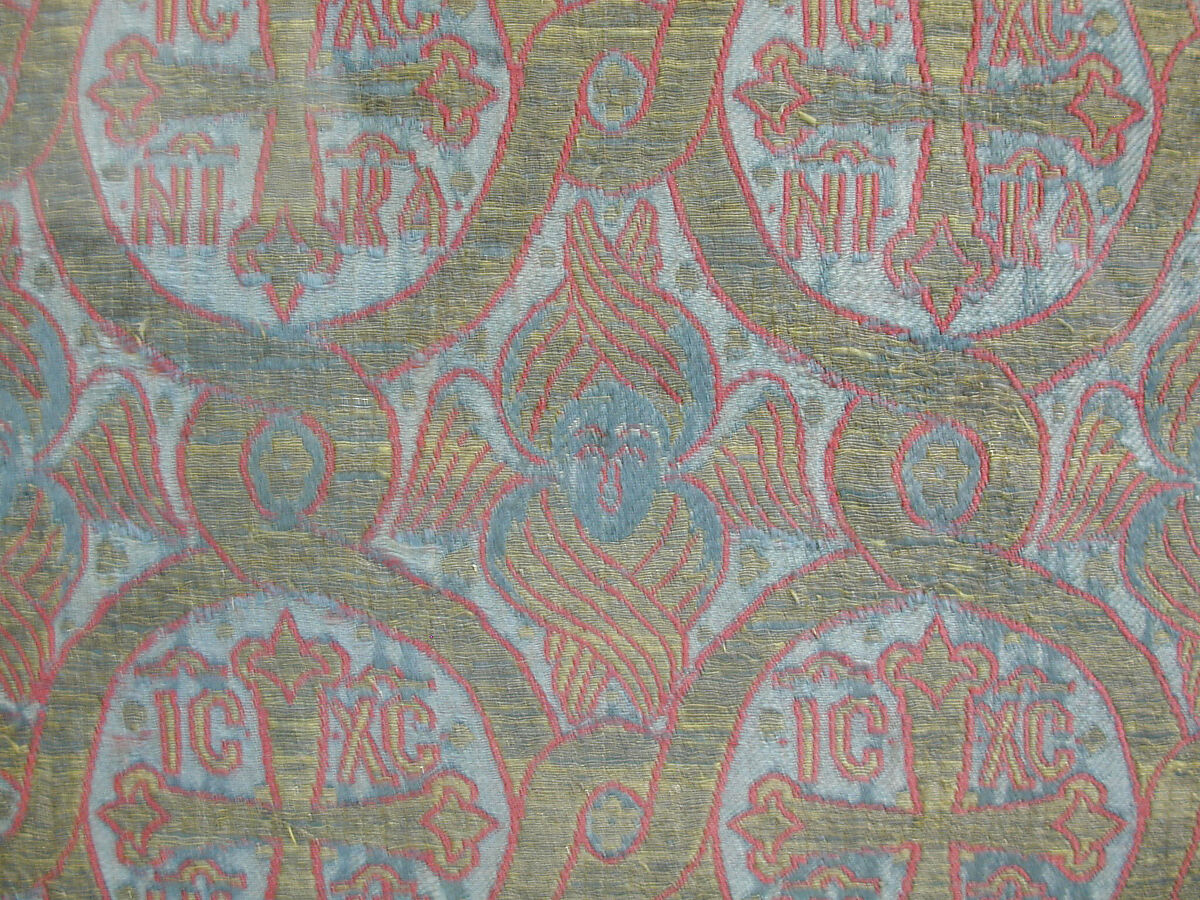 Silk Textile with Seraphim and Crosses, Lampas weave (ground in satin, pattern in twill)