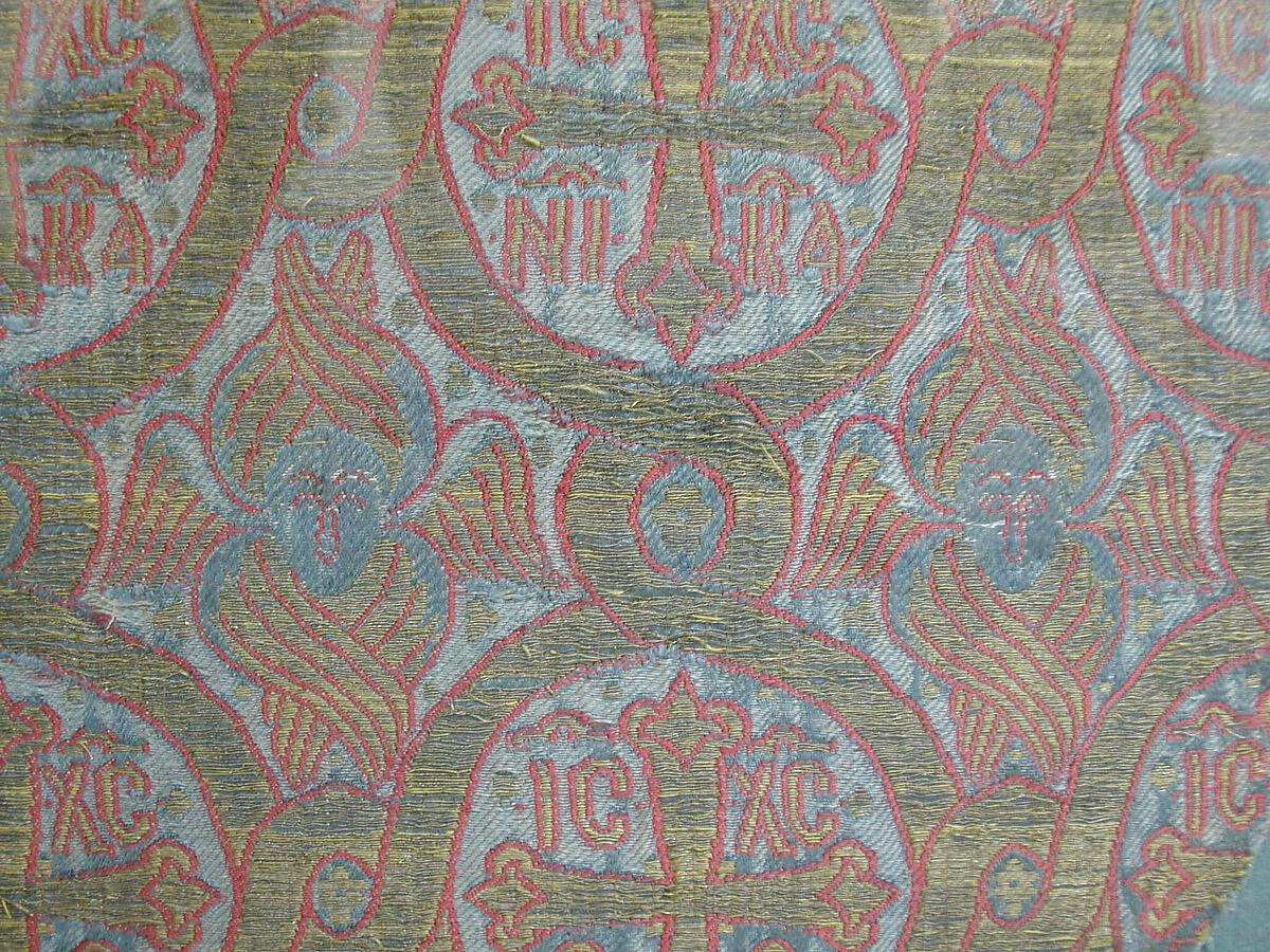 Silk Textile with Seraphim and Crosses, Lampas weave (ground in satin, pattern in twill)