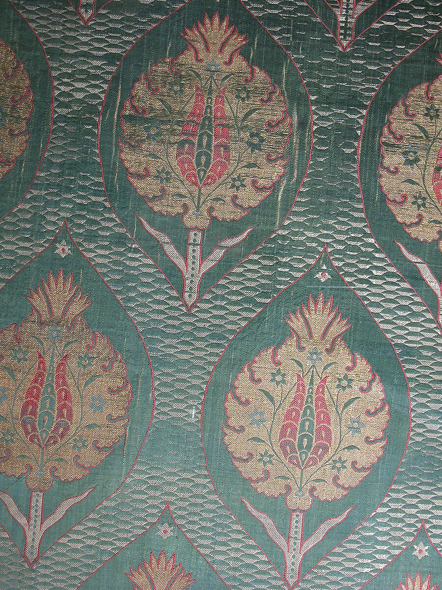 Textile Fragment, Silk, metal wrapped thread; lampas (kemha)