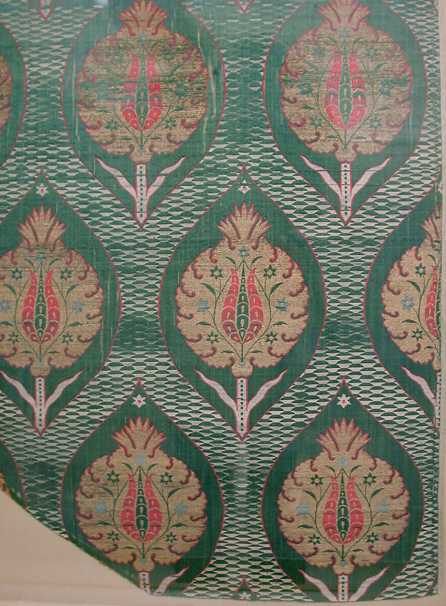 Textile Fragment, Silk, metal wrapped thread; lampas (kemha)