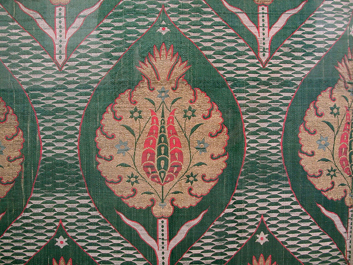Textile Fragment, Silk, metal wrapped thread; lampas (kemha)