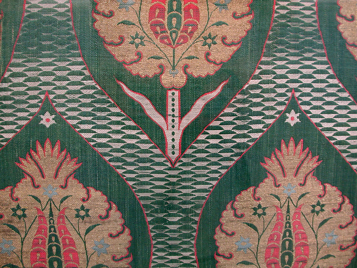 Textile Fragment, Silk, metal wrapped thread; lampas (kemha)