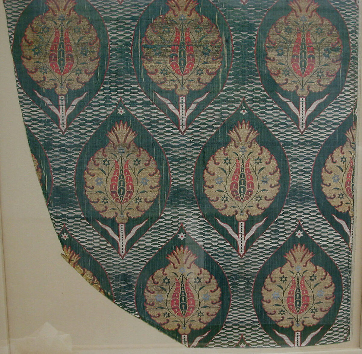 Textile Fragment, Silk, metal wrapped thread; lampas (kemha)