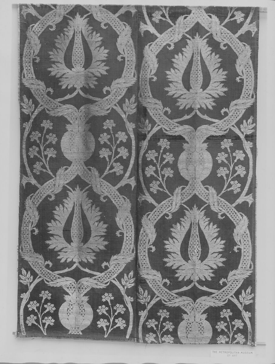 Panel, Silk, metal wrapped thread; cut and voided velvet, brocaded