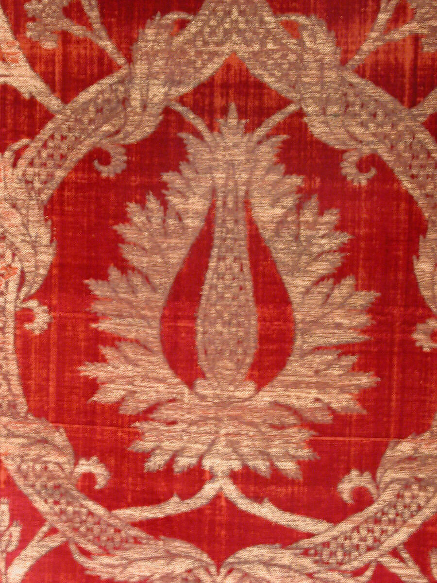 Panel, Silk, metal wrapped thread; cut and voided velvet, brocaded