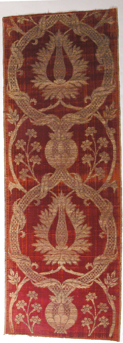 Panel, Silk, metal wrapped thread; cut and voided velvet, brocaded