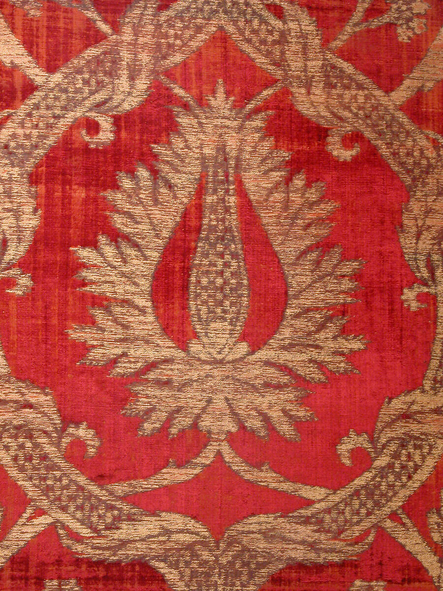 Panel, Silk, metal wrapped thread; cut and voided velvet, brocaded