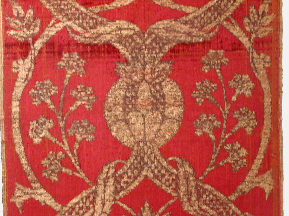 Panel, Silk, metal wrapped thread; cut and voided velvet, brocaded