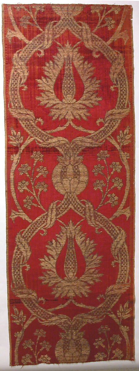 Panel, Silk, metal wrapped thread; cut and voided velvet, brocaded