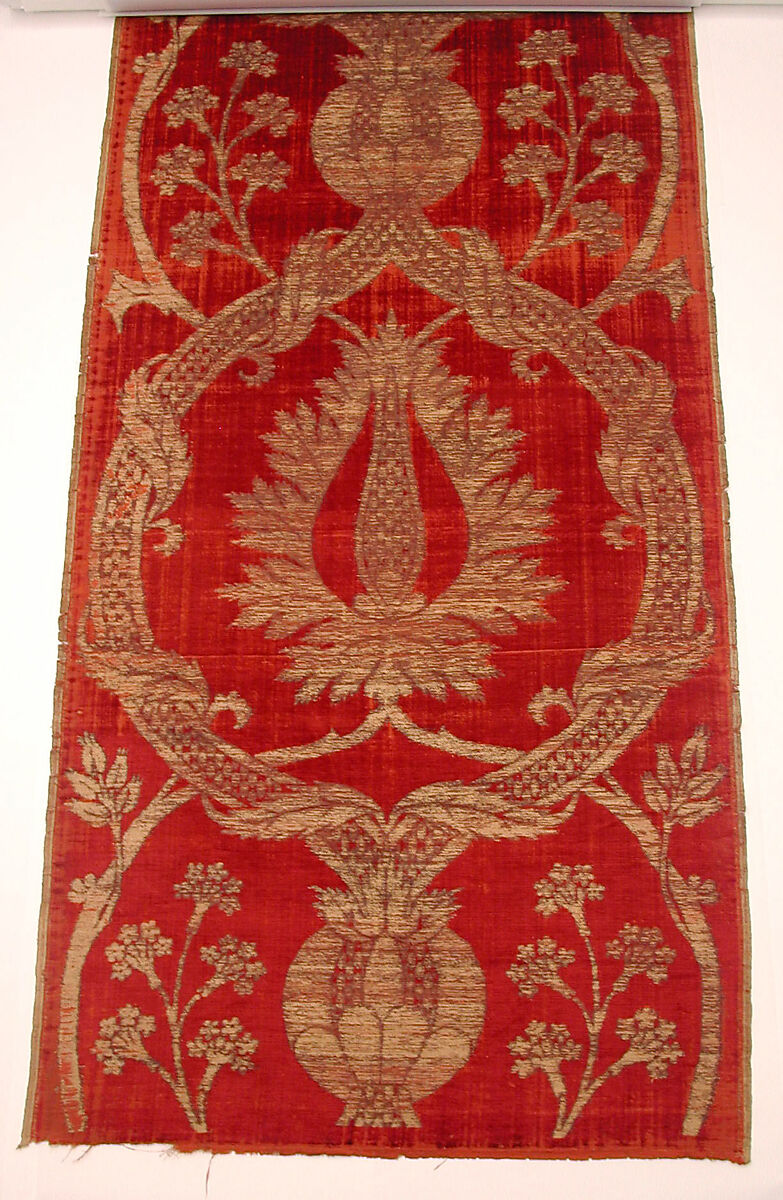 Panel, Silk, metal wrapped thread; cut and voided velvet, brocaded