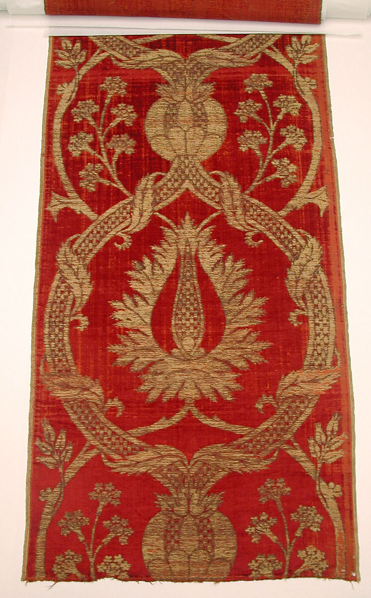 Panel, Silk, metal wrapped thread; cut and voided velvet, brocaded
